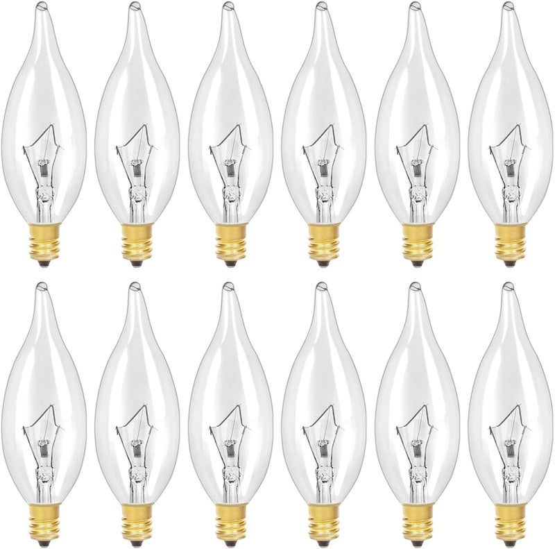 LinMiFo 12-عبوة مصباح قاعدة الشمعدان E12 B10 شفاف، 60W 120V مصابيح ضوء الشمعة المتوهجة القابلة للتعتيم لمصابيح السقف أو الخارجية، مروحة السقف، الشمعدانات، المدفأة - Image 1